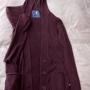 American eagle burgundy cardigan with hood